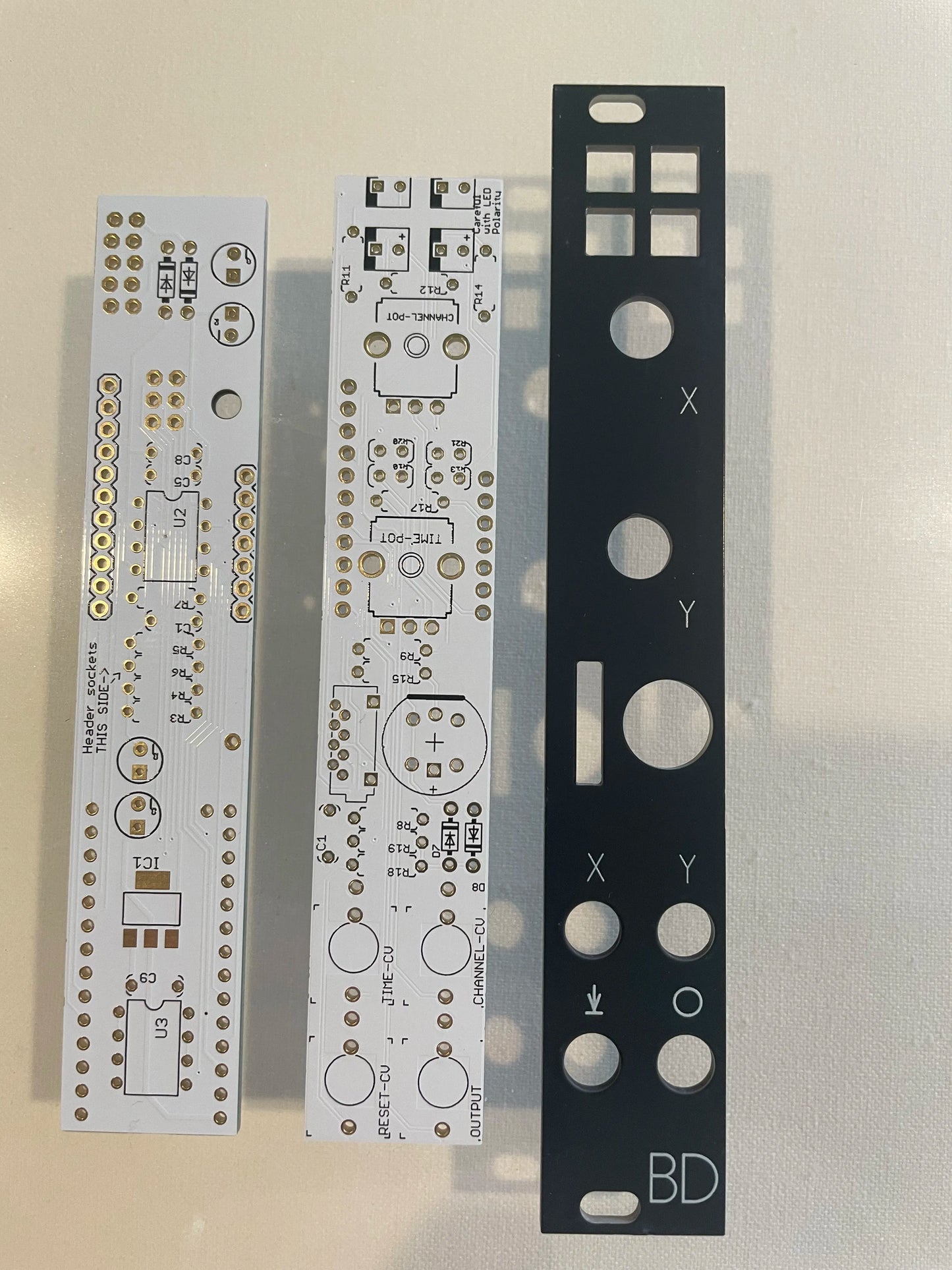 Prok Drums BD Bassdrum Eurorack 4HP PCB and panel, front view