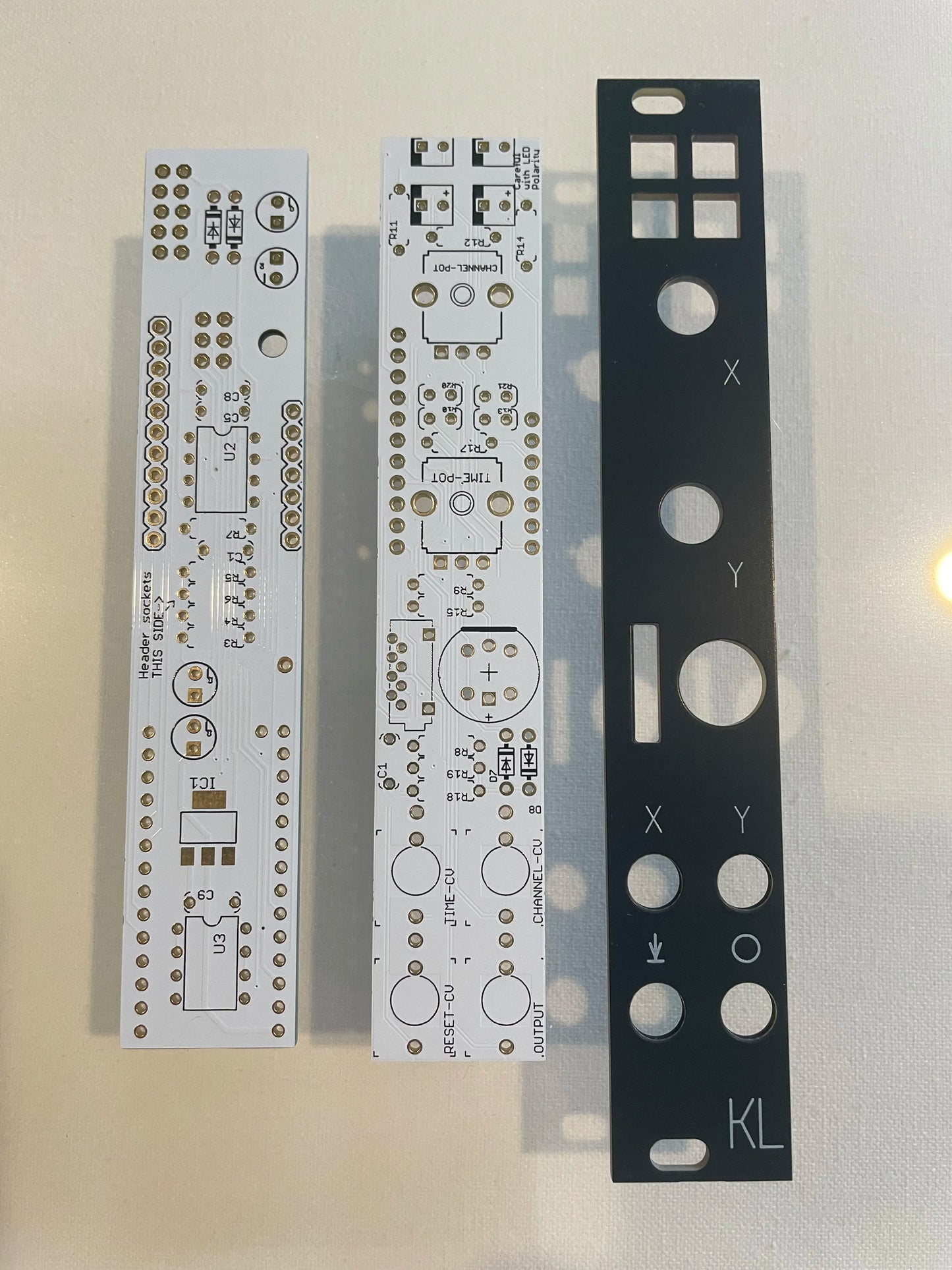 Prok Drums KL Klonk Eurorack 4HP PCB and panel, front view