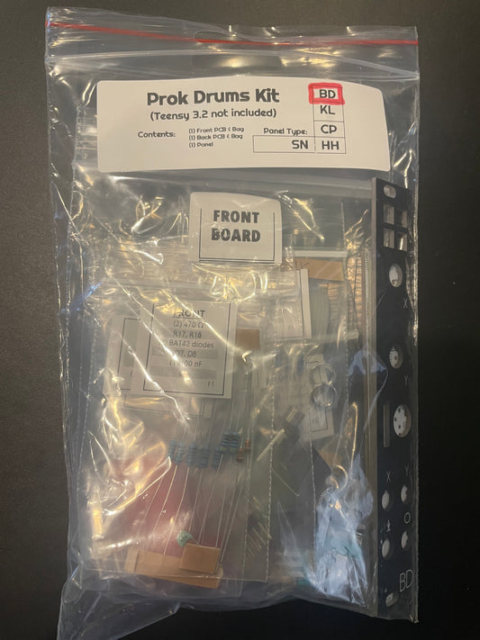 Prok Drums BD Bassdrum Eurorack 4HP partial kit components, front view