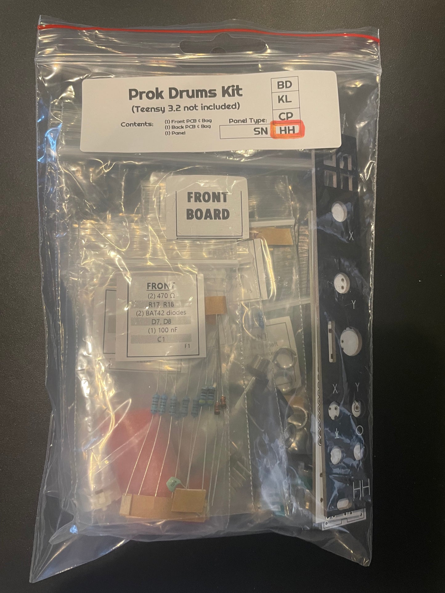 Prok Drums HH Hi-Hat Eurorack 4HP partial kit components, front view