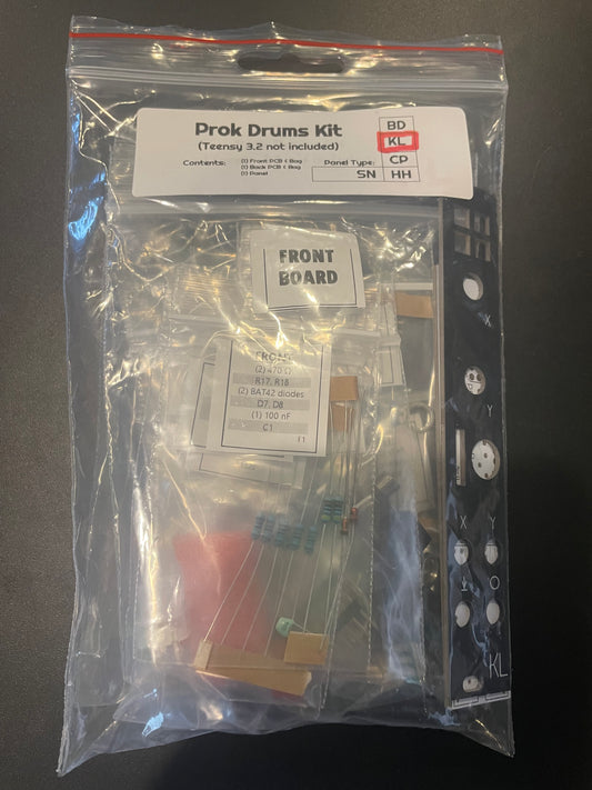 Prok Drums KL Klonk Eurorack 4HP partial kit components, front view