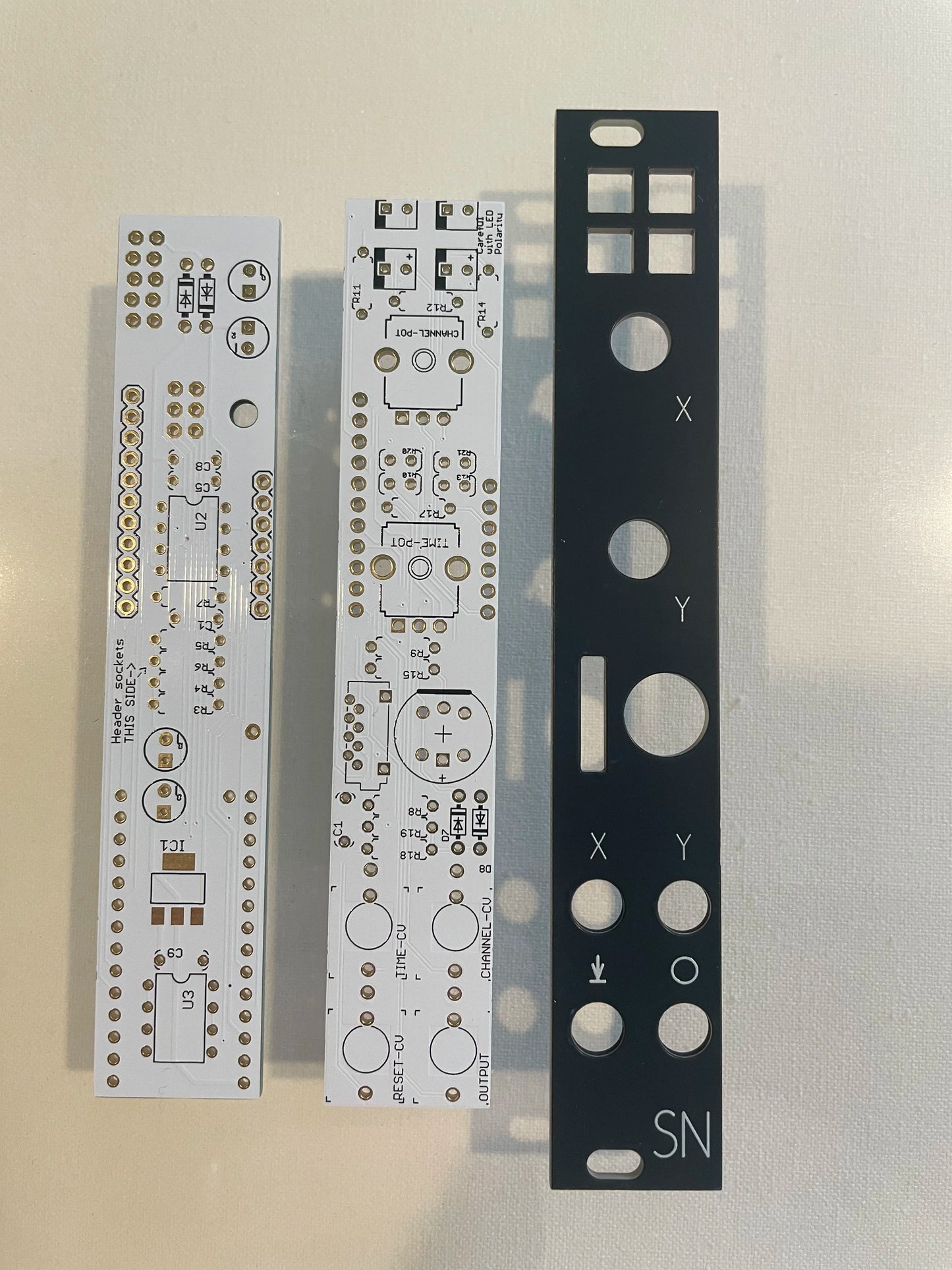 Prok Drums SN Snare Eurorack 4HP PCB and panel, front view